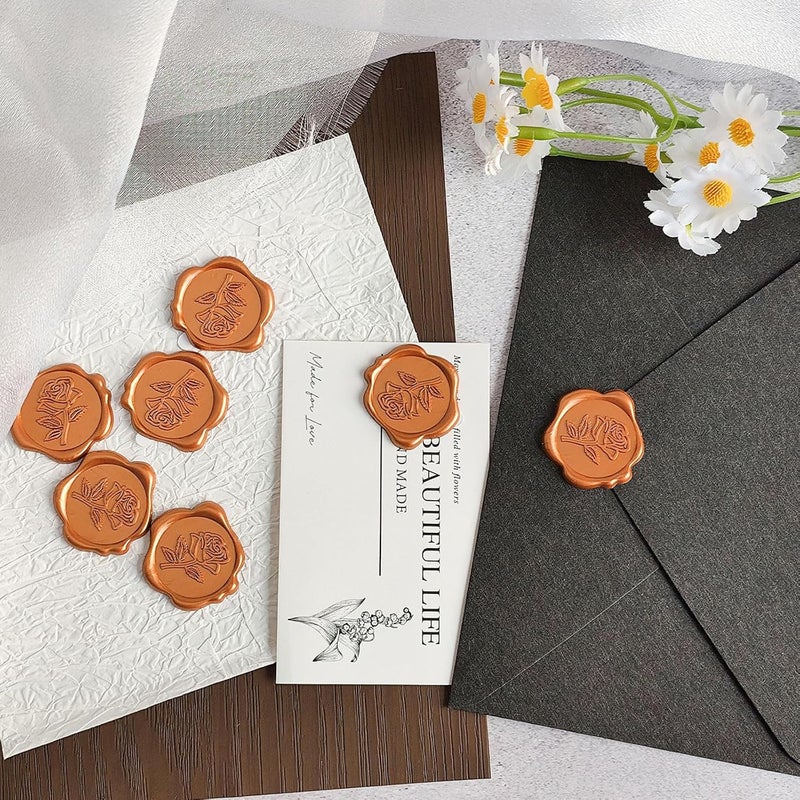 Pilloze 50 Pcs Orange Rose Style Wax Seal Stickers, Self Adhesive Wax Seal for Wedding Invitation, Easy Use Good Adhesion, Orange Rose Envelope Stickers Perfect for Invitation, Vellum Jackets, Menu - Image 5
